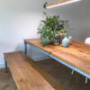Stoere-tafel-rustiek-eiken Steigerbuis tafel op maat, rustiek eiken blad